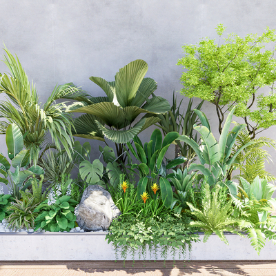  现代绿植花池su模型 