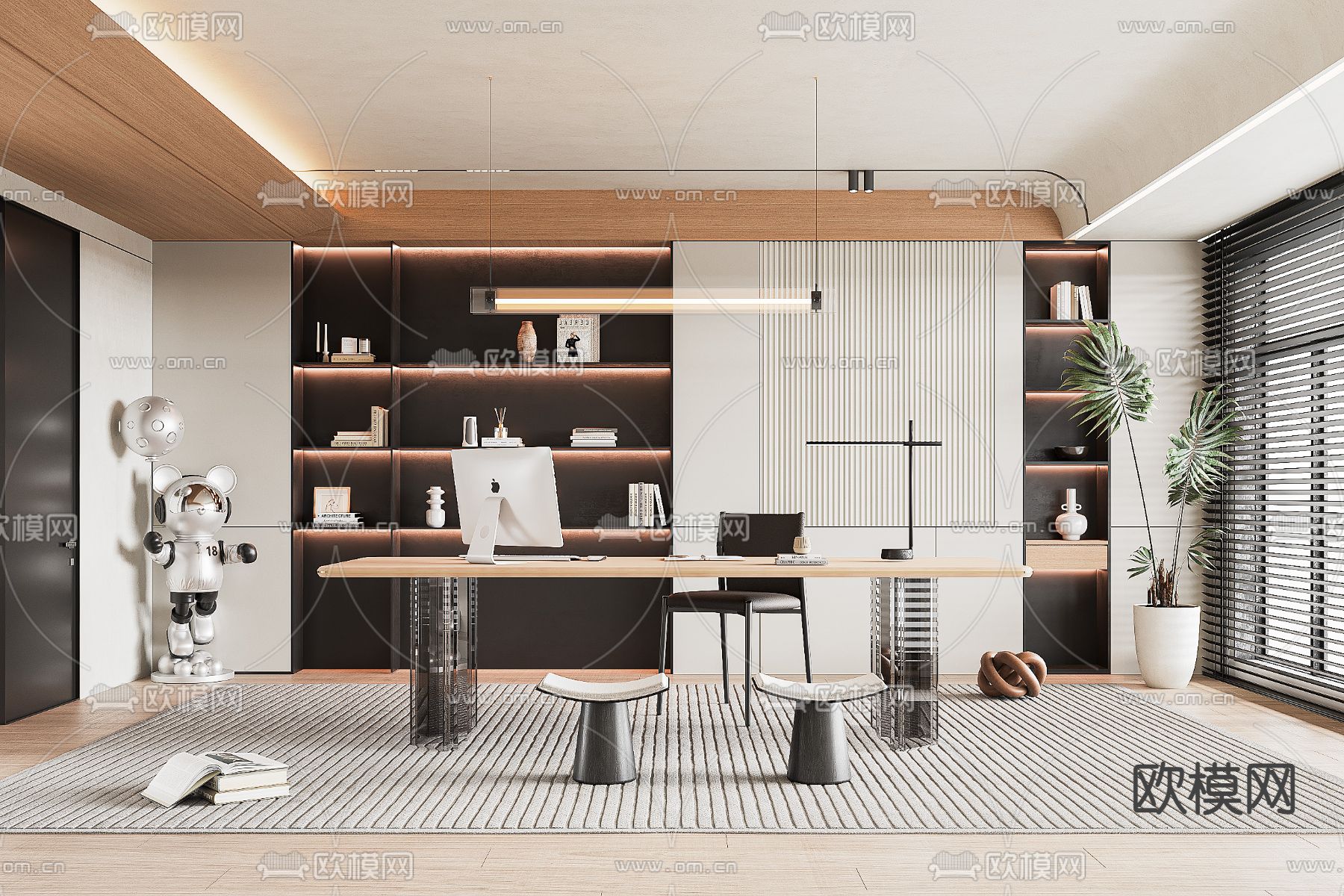 现代书房3d模型下载
