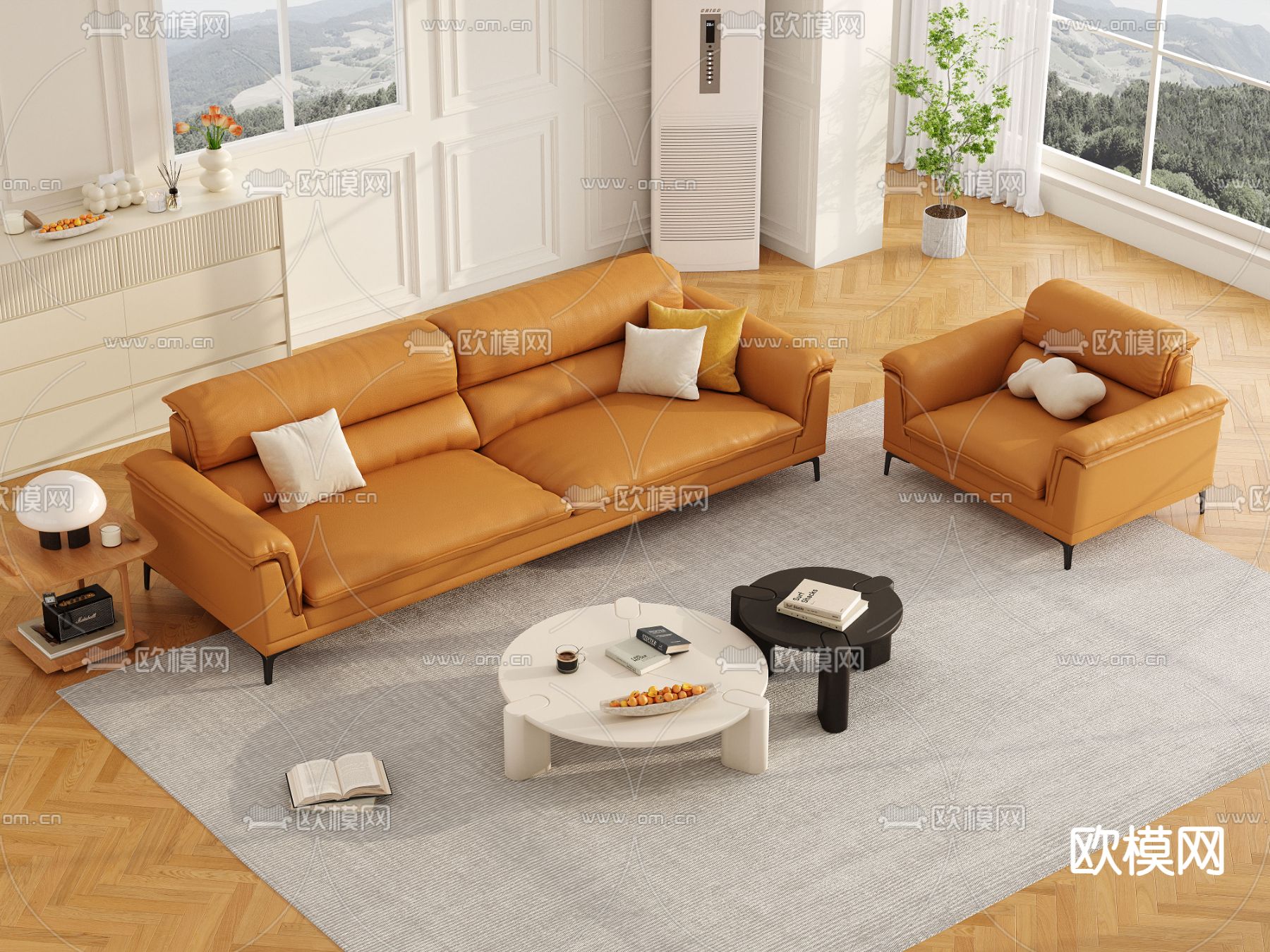 奶油风沙发 组合沙发3d模型下载（渲染图2）