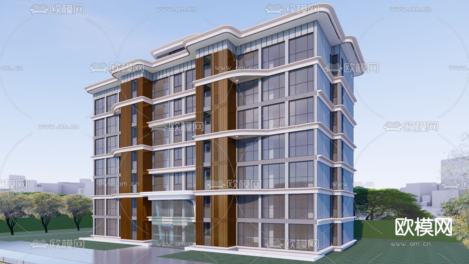 现代高层住宅建筑su模型下载（渲染图3）
