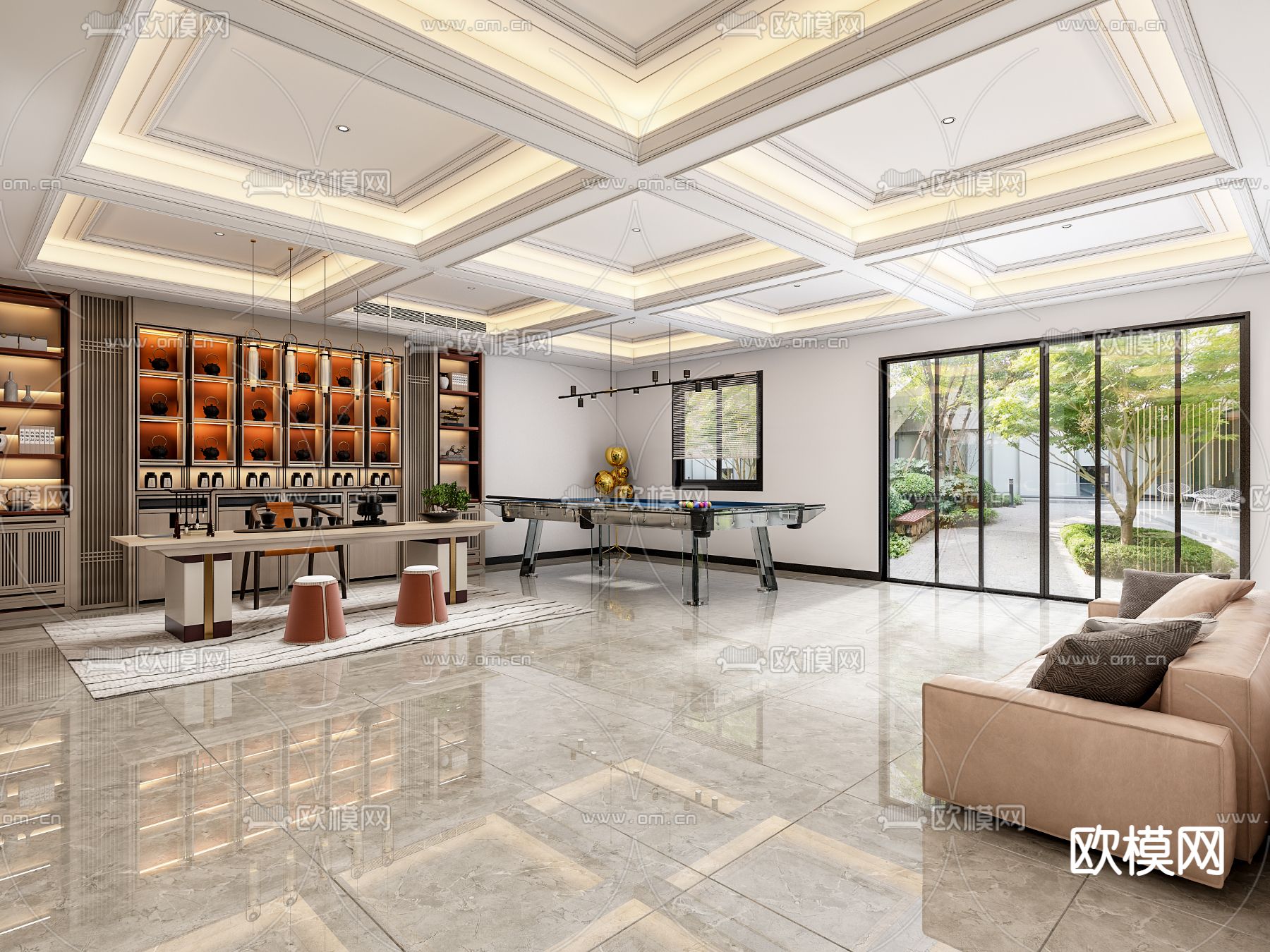 现代茶室3d模型下载（渲染图1）