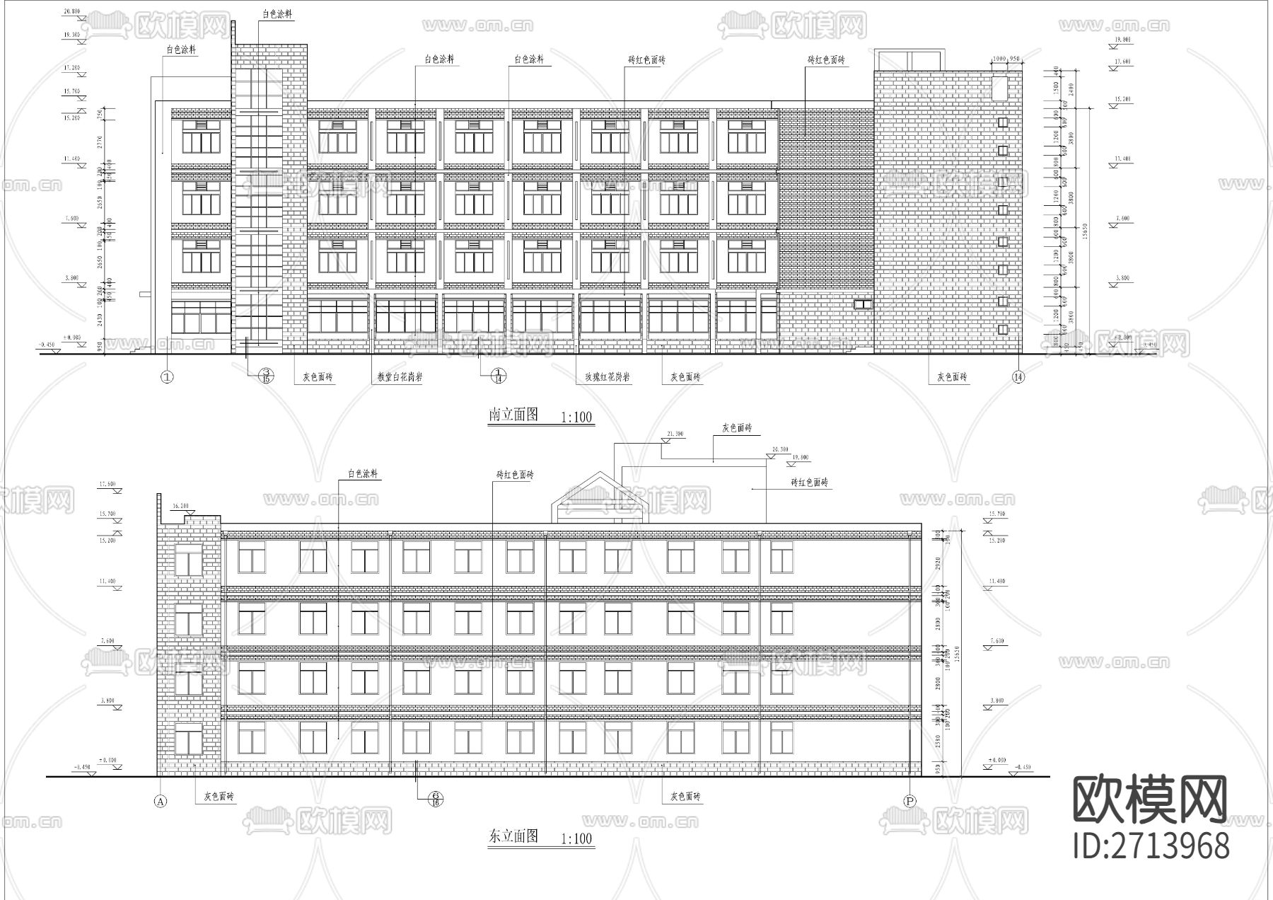24班小学教学楼建筑cad施工图下载（渲染图1）