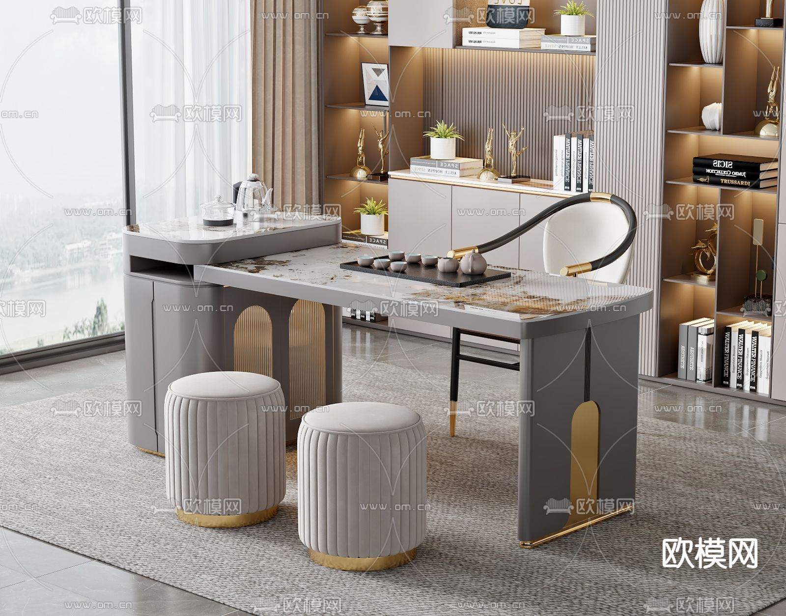 轻奢茶桌 茶台3d模型下载（渲染图2）