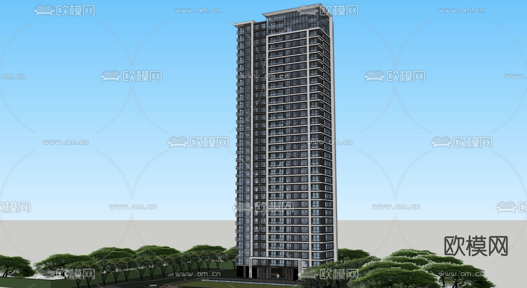 现代高层住宅建筑su模型下载（渲染图3）