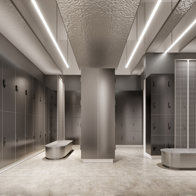  工业风健身房 更衣室su模型 