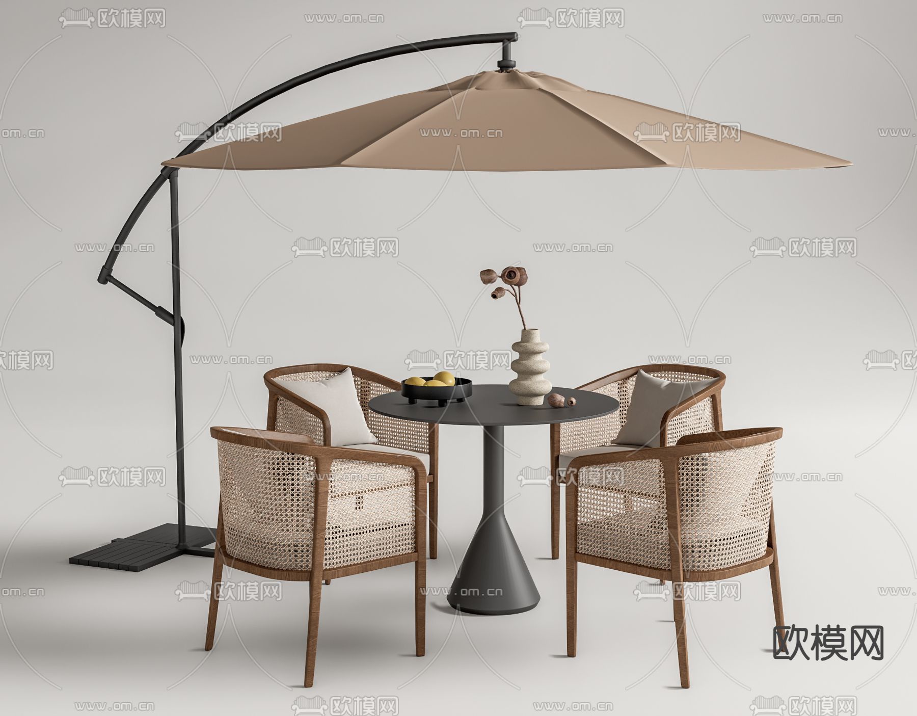 户外桌椅 遮阳伞3d模型下载