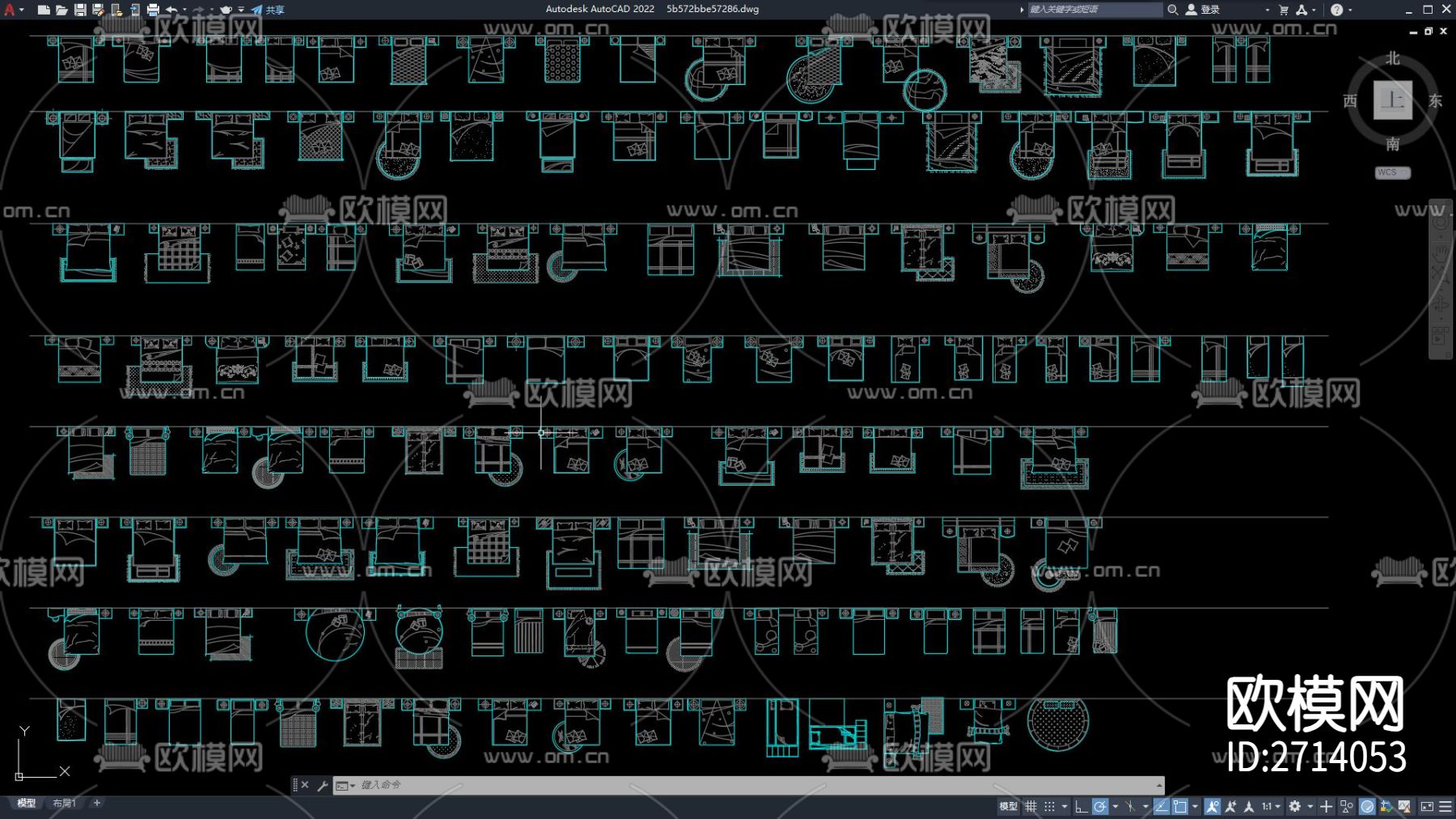 卧室床品cad图库下载