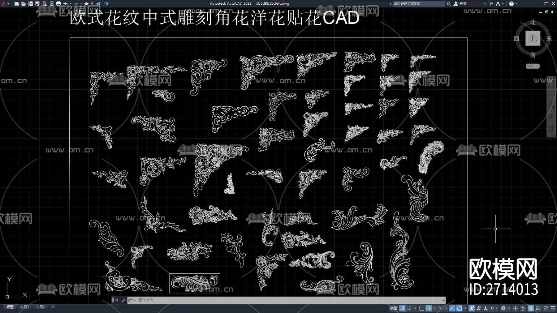 中式雕刻 欧式花纹cad图库下载