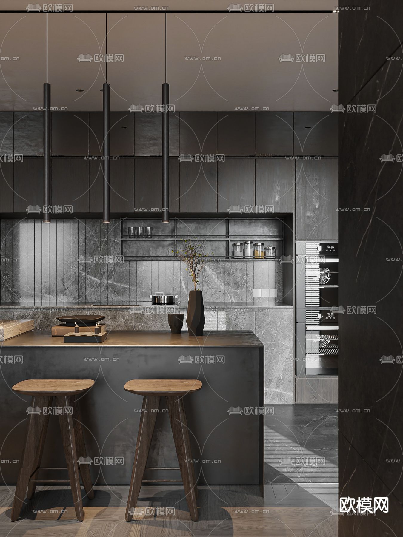 暗黑风别墅大堂3d模型下载（渲染图3）