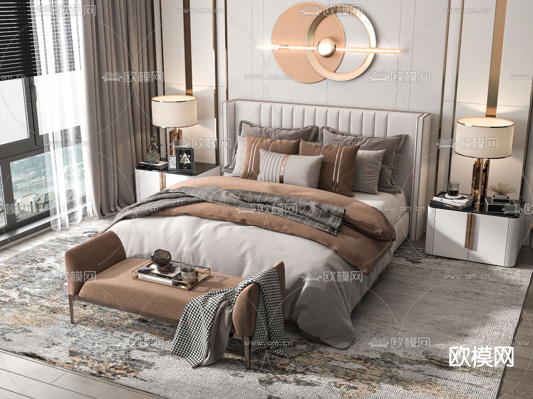 轻奢双人床3d模型下载