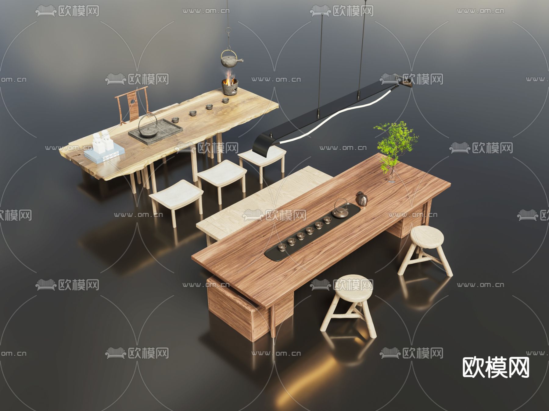 新中式茶桌 茶台3d模型下载