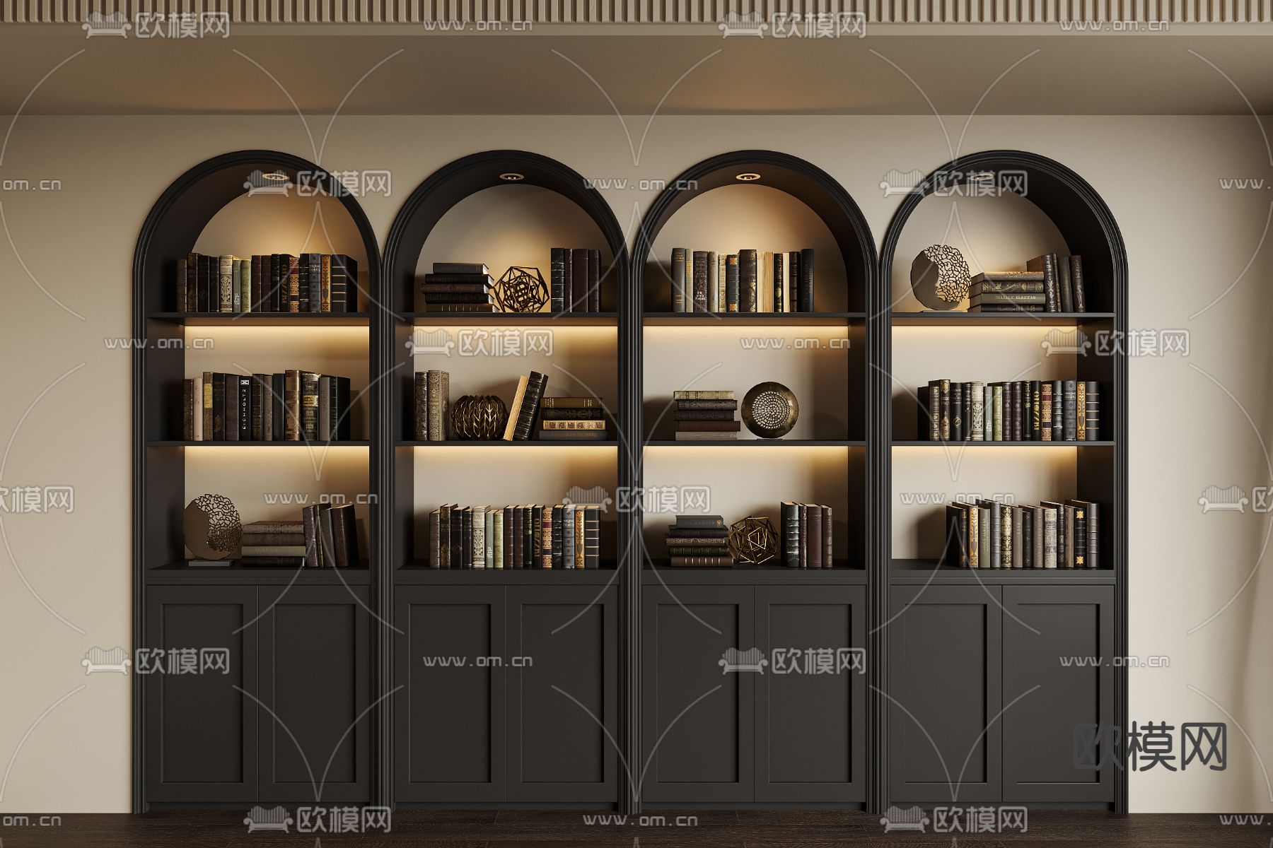 美式书柜su模型下载（渲染图1）