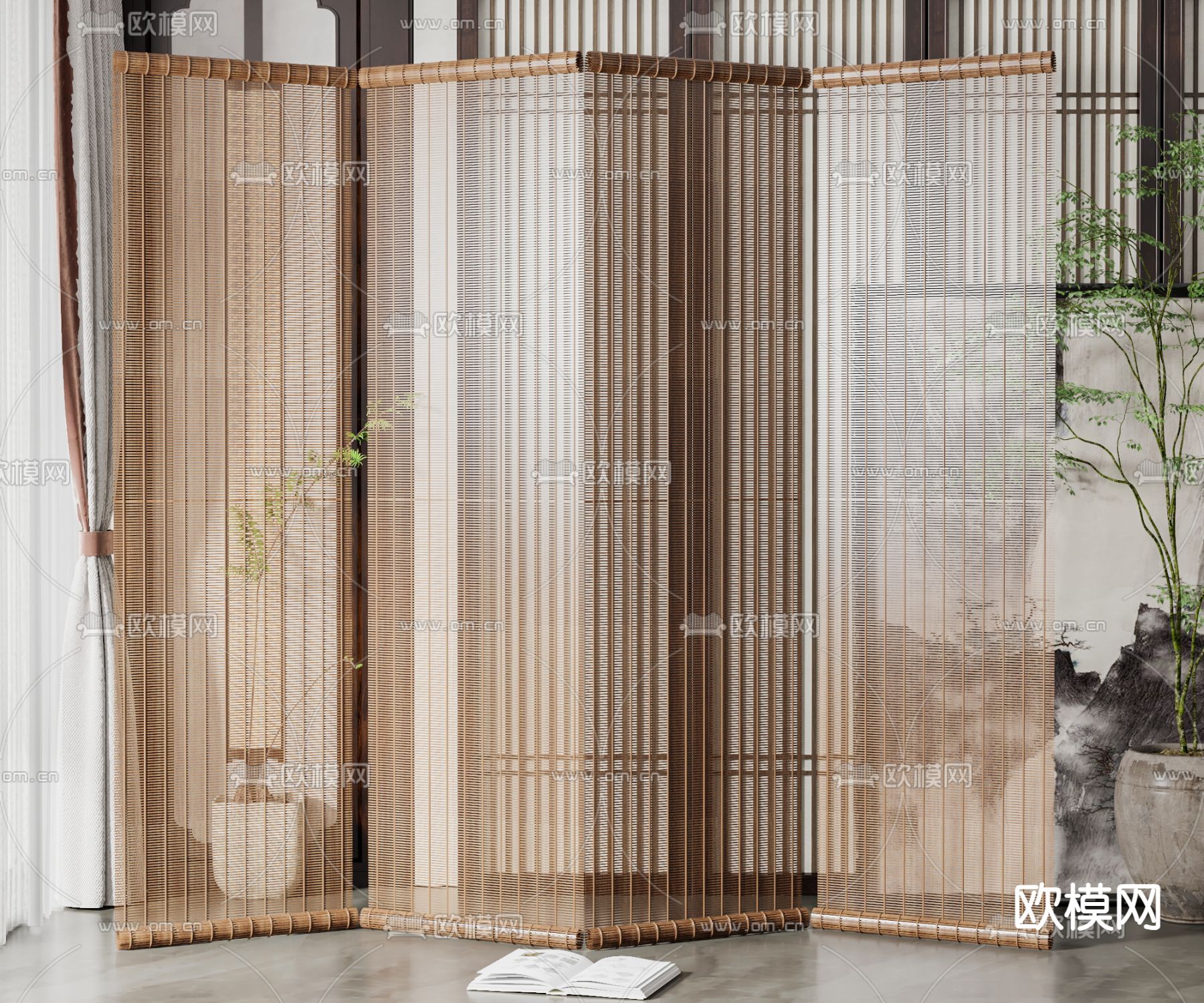 新中式屏风 隔断su模型下载（渲染图1）