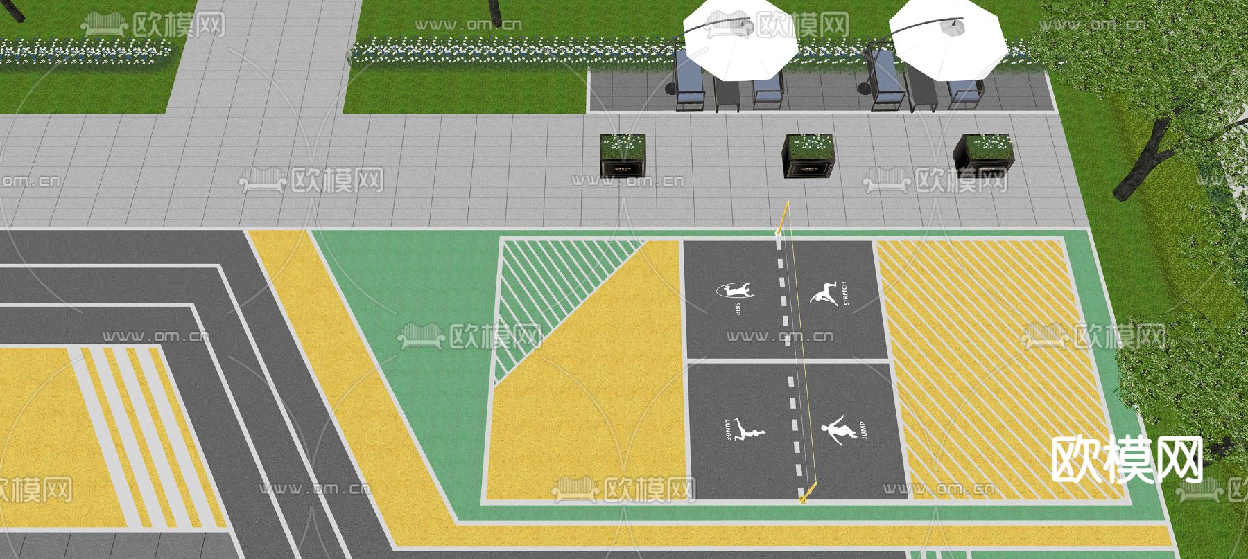 羽毛球场 塑胶场地su模型下载（渲染图2）