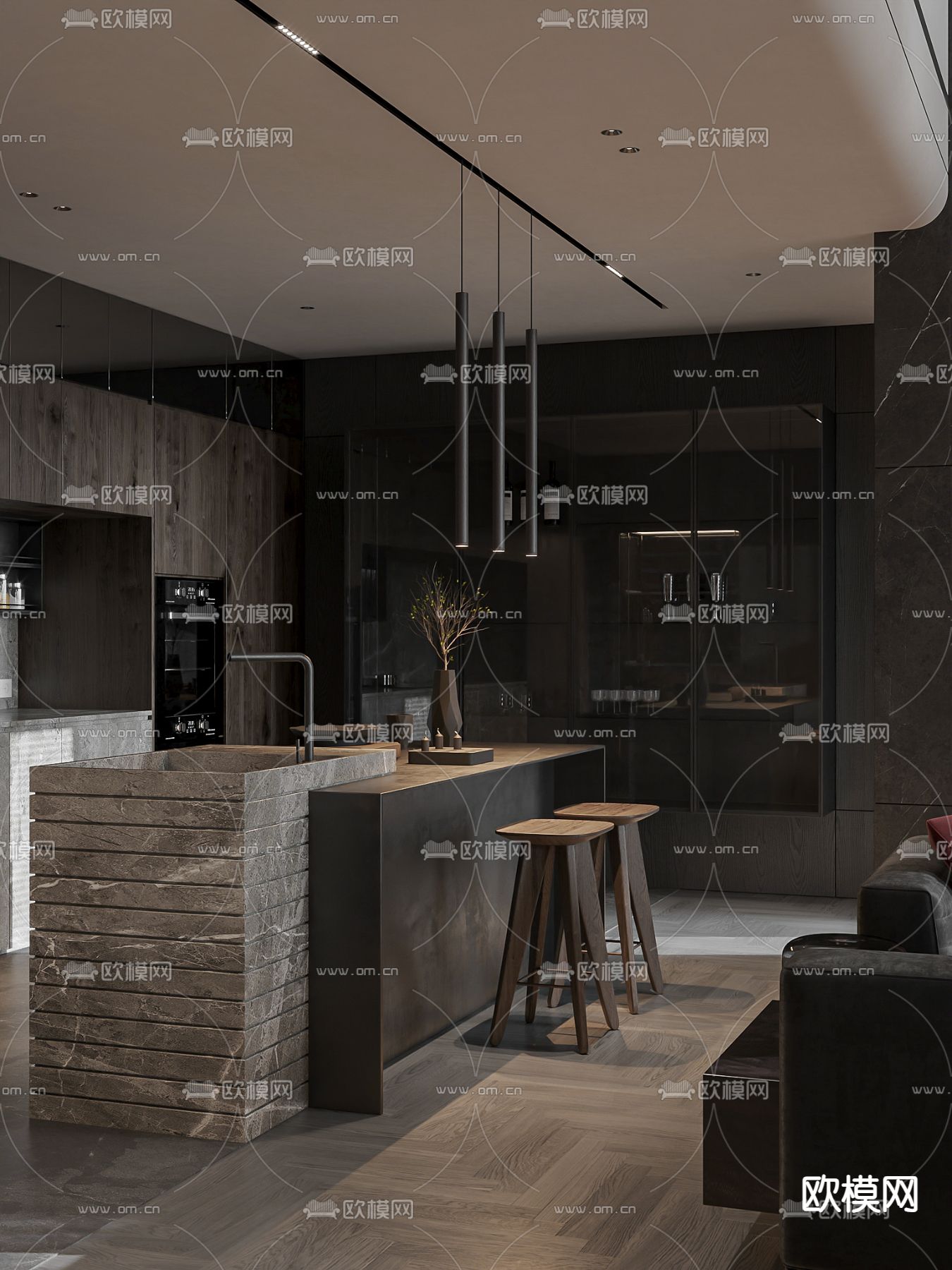 暗黑风别墅大堂3d模型下载（渲染图8）