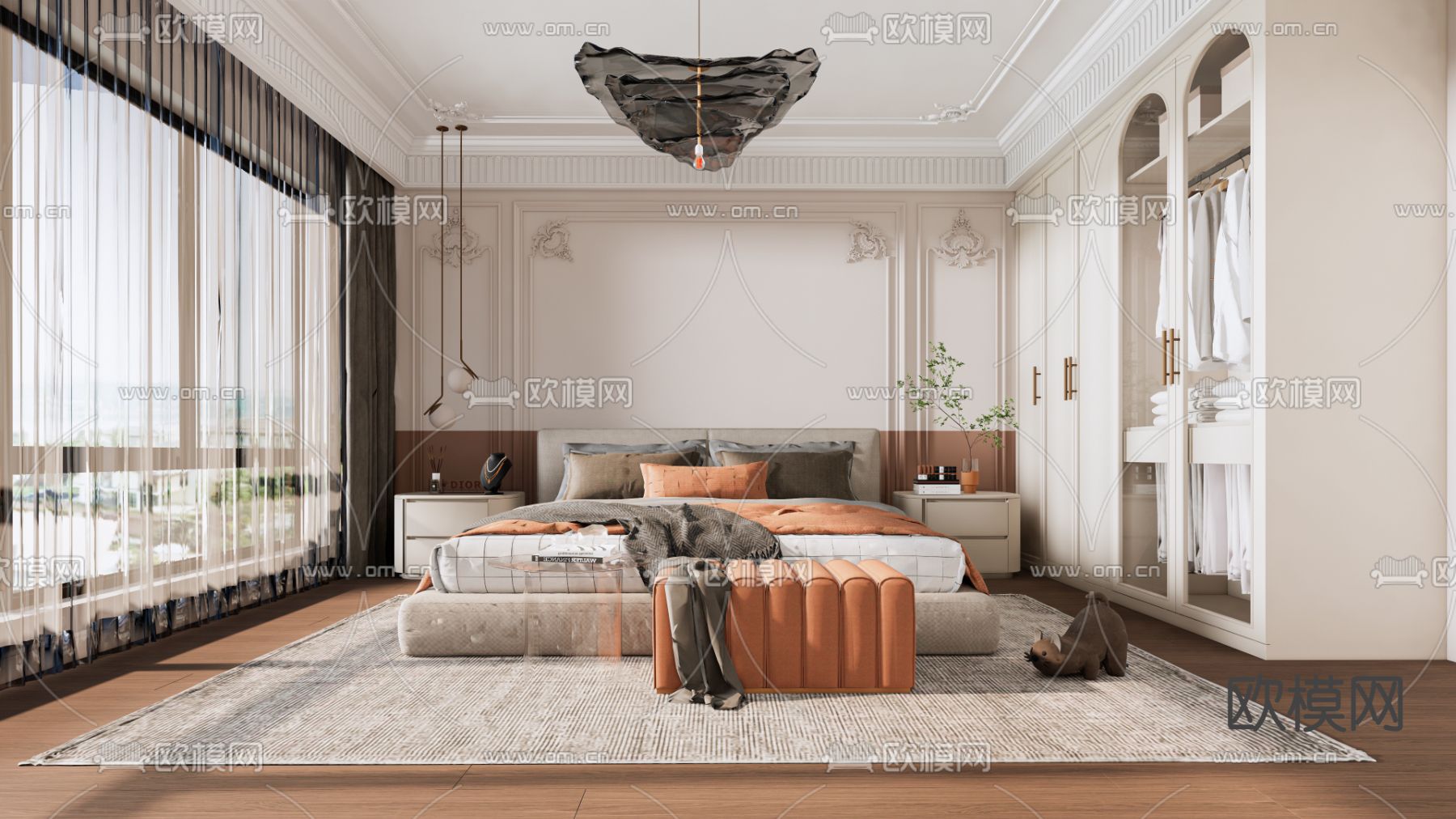 法式卧室 主人房su模型下载（渲染图1）