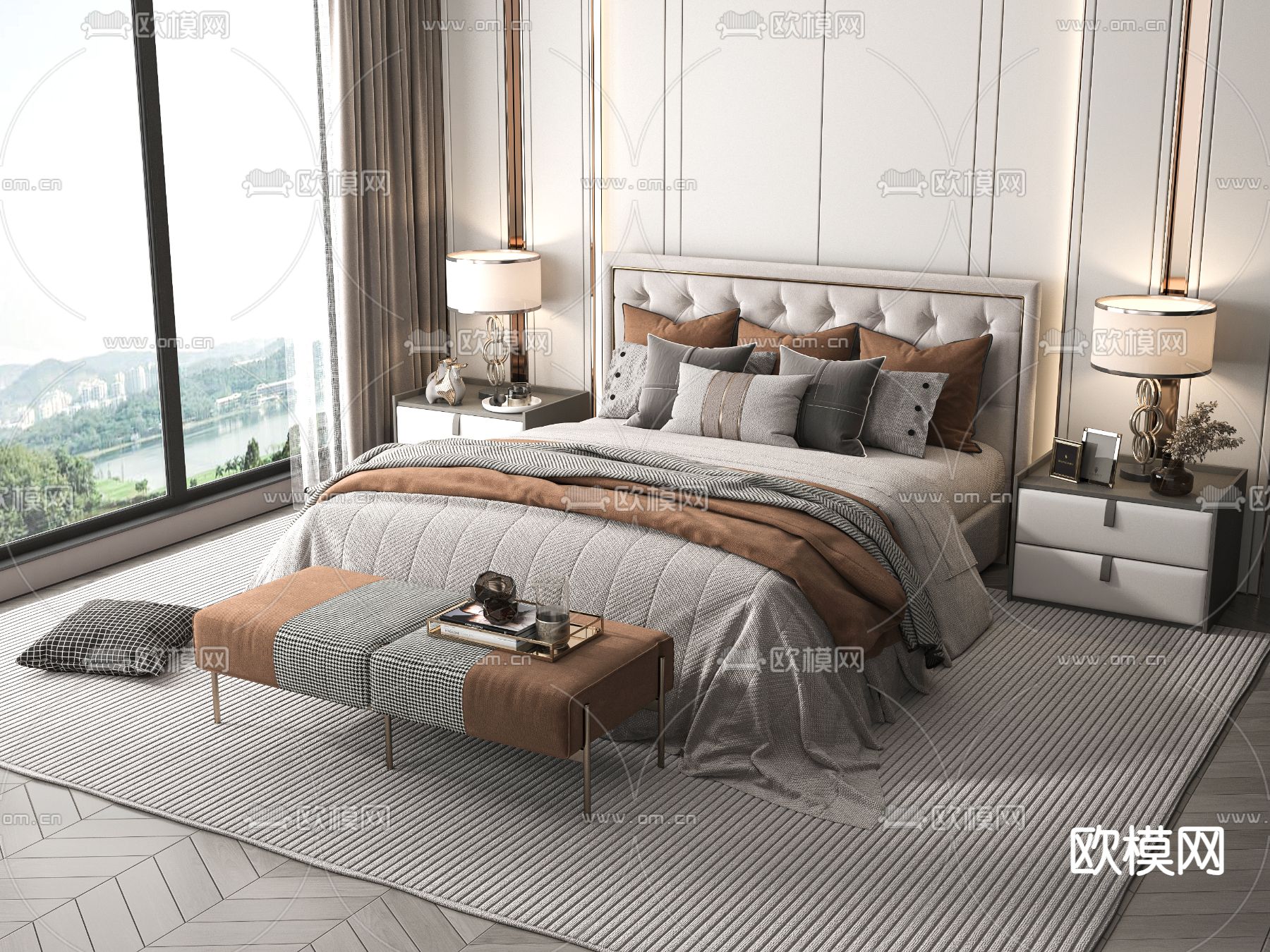 轻奢双人床3d模型下载