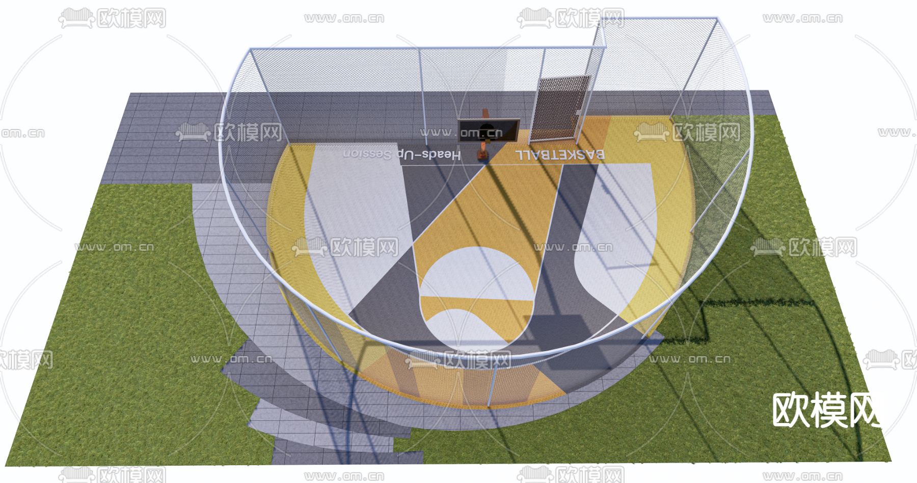 户外篮球场 塑胶场地su模型下载（渲染图1）