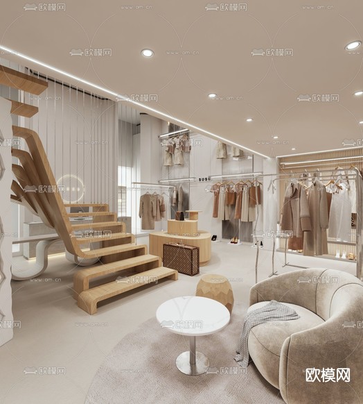 侘寂风服装店 女装店3d模型下载_ID14164134_3dmax免费模型-欧模网