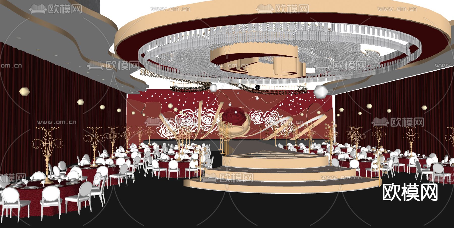 欧式宴会厅su模型下载（渲染图4）