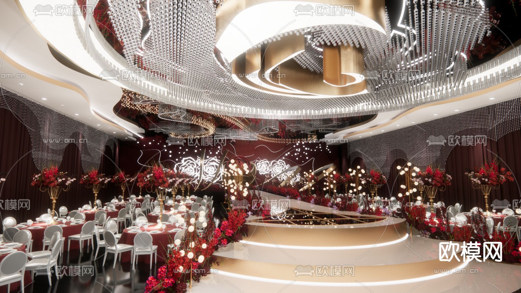 欧式宴会厅su模型下载（渲染图2）