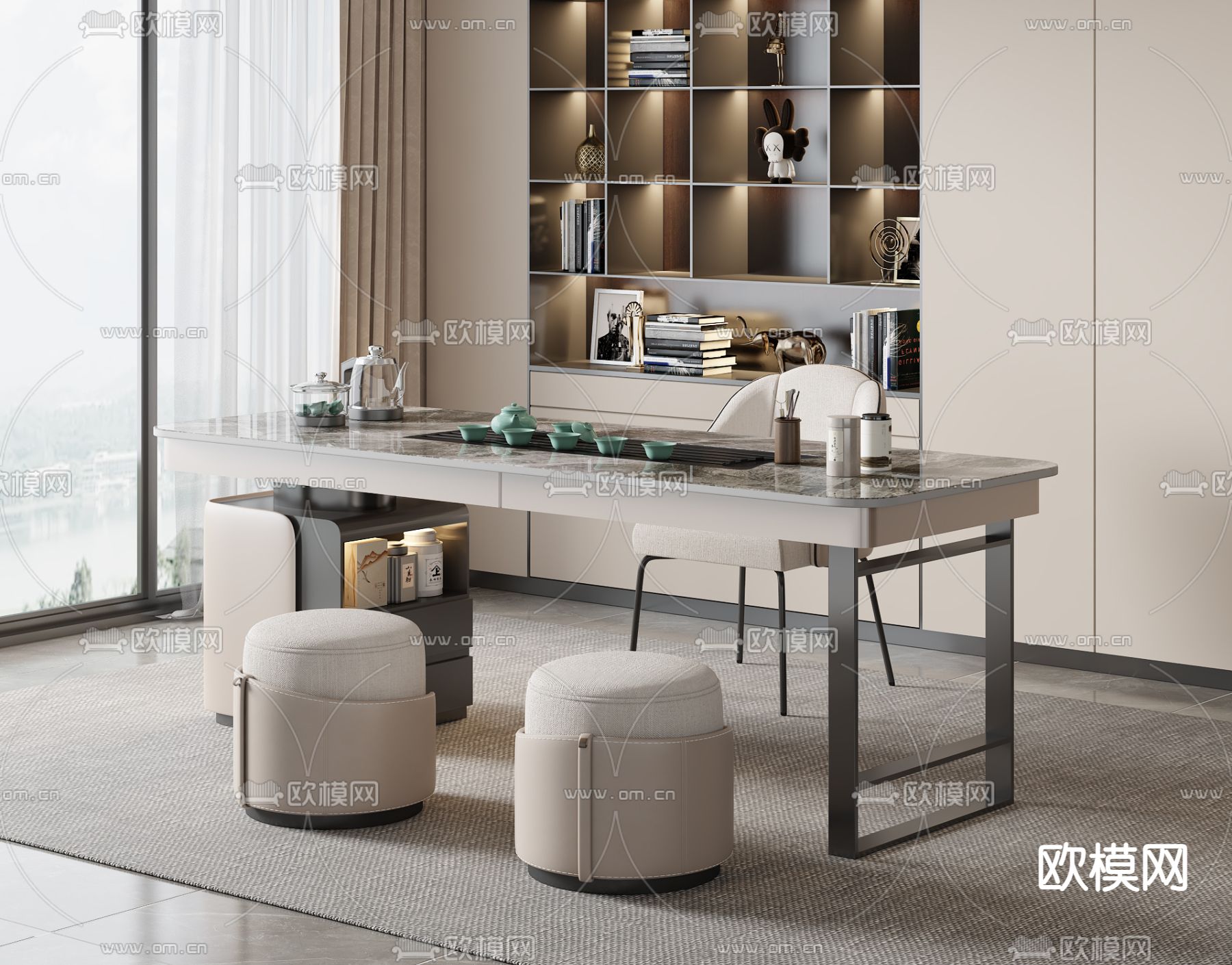 轻奢茶桌 茶台3d模型下载（渲染图2）