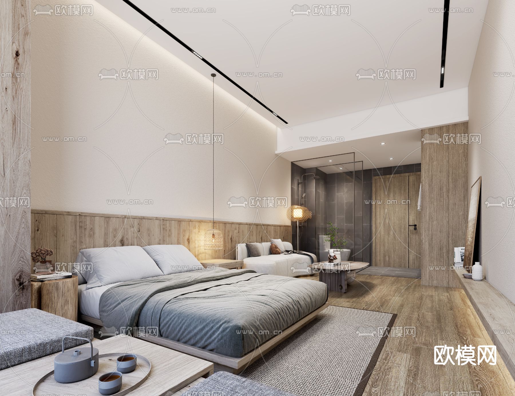 侘寂风民宿客房su模型下载（渲染图1）