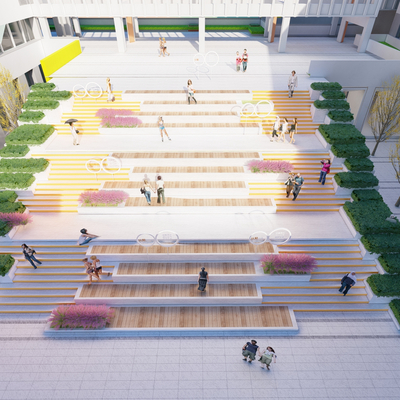 现代台阶高差景观小品su模型