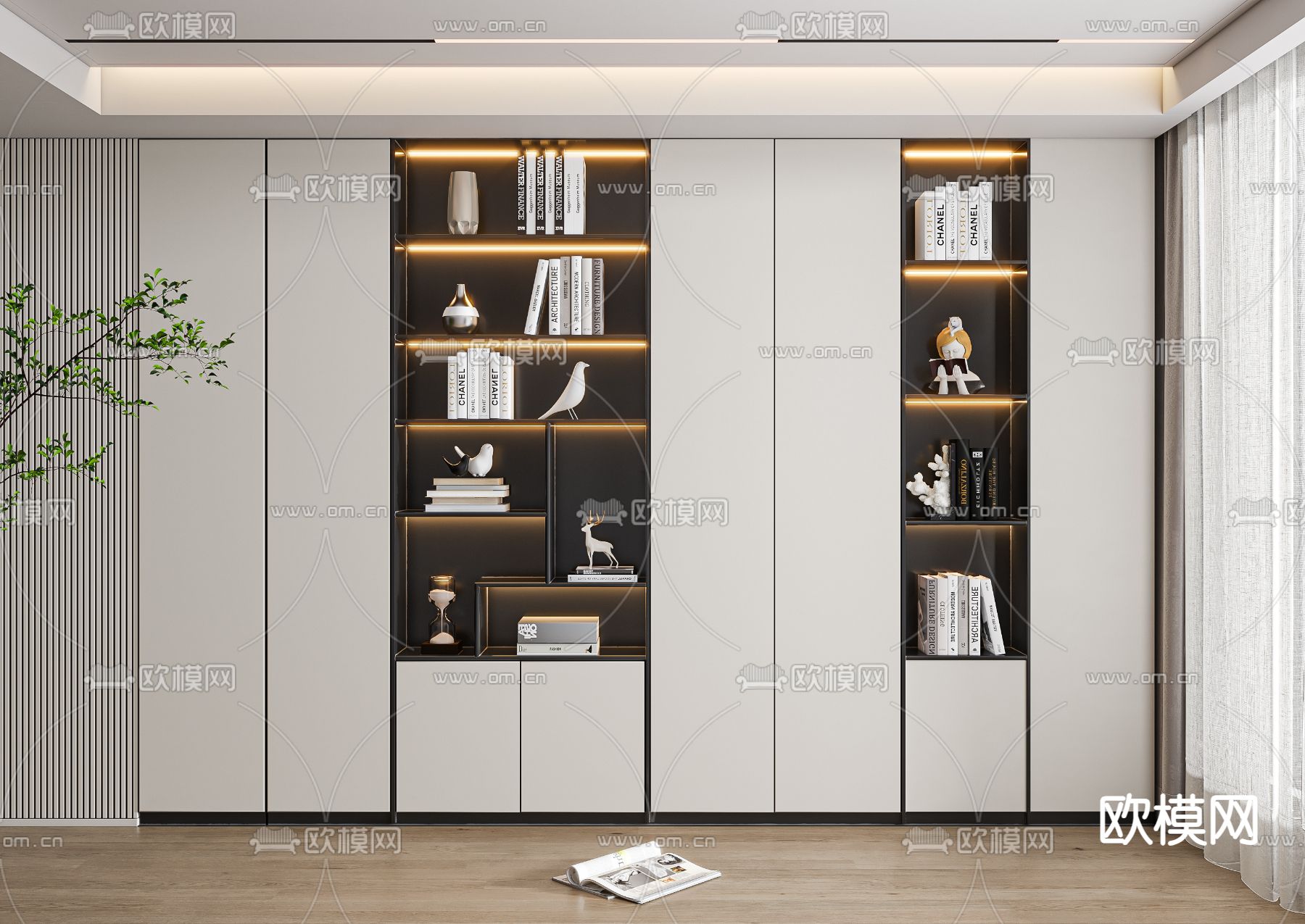 现代书柜3d模型下载