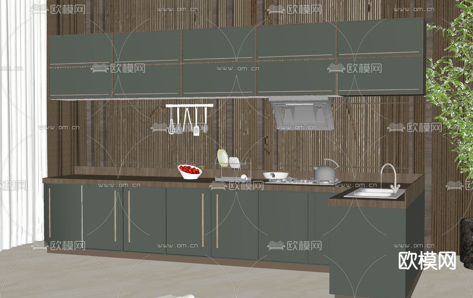 现代橱柜su模型下载（渲染图2）