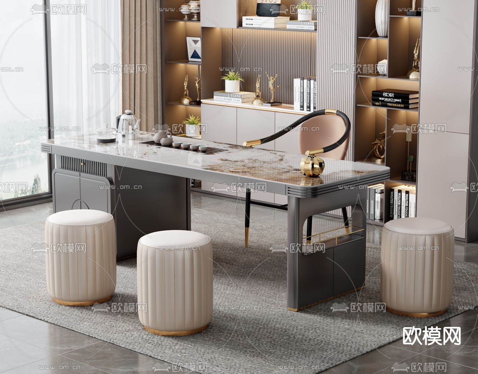 轻奢茶桌 茶台3d模型下载（渲染图2）