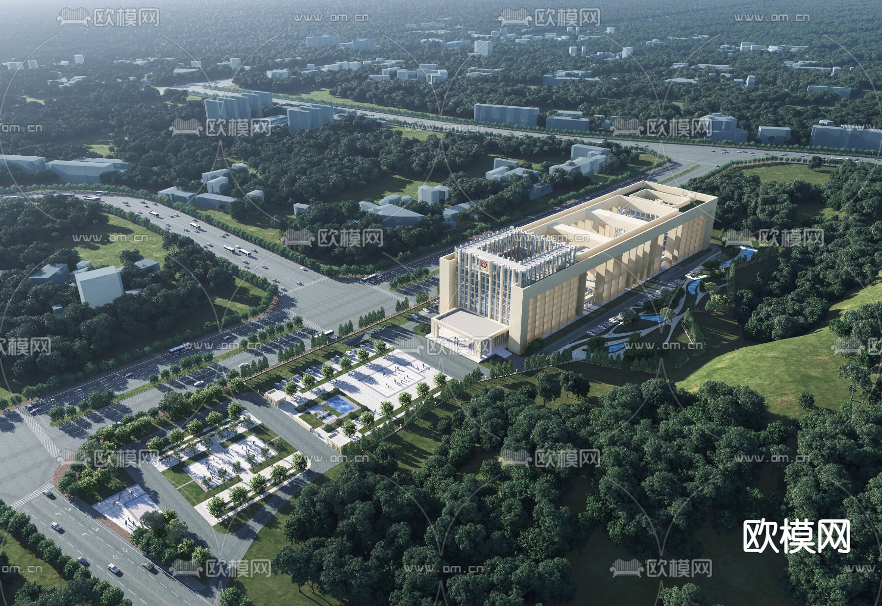 公安局 办公楼鸟瞰3d模型下载