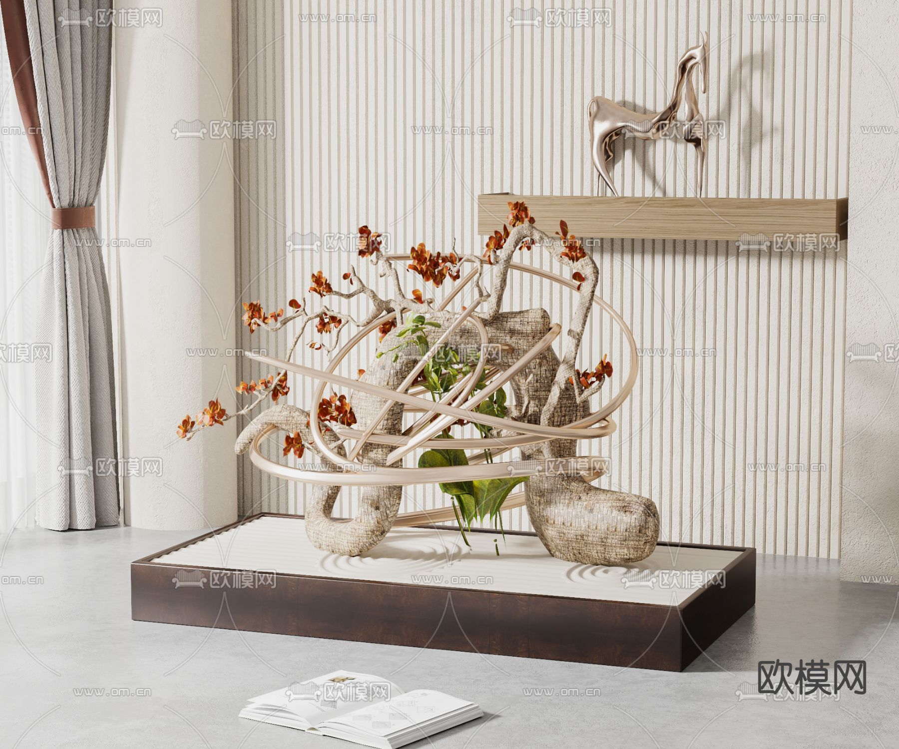 新中式花坛 雕塑摆件su模型下载（渲染图1）