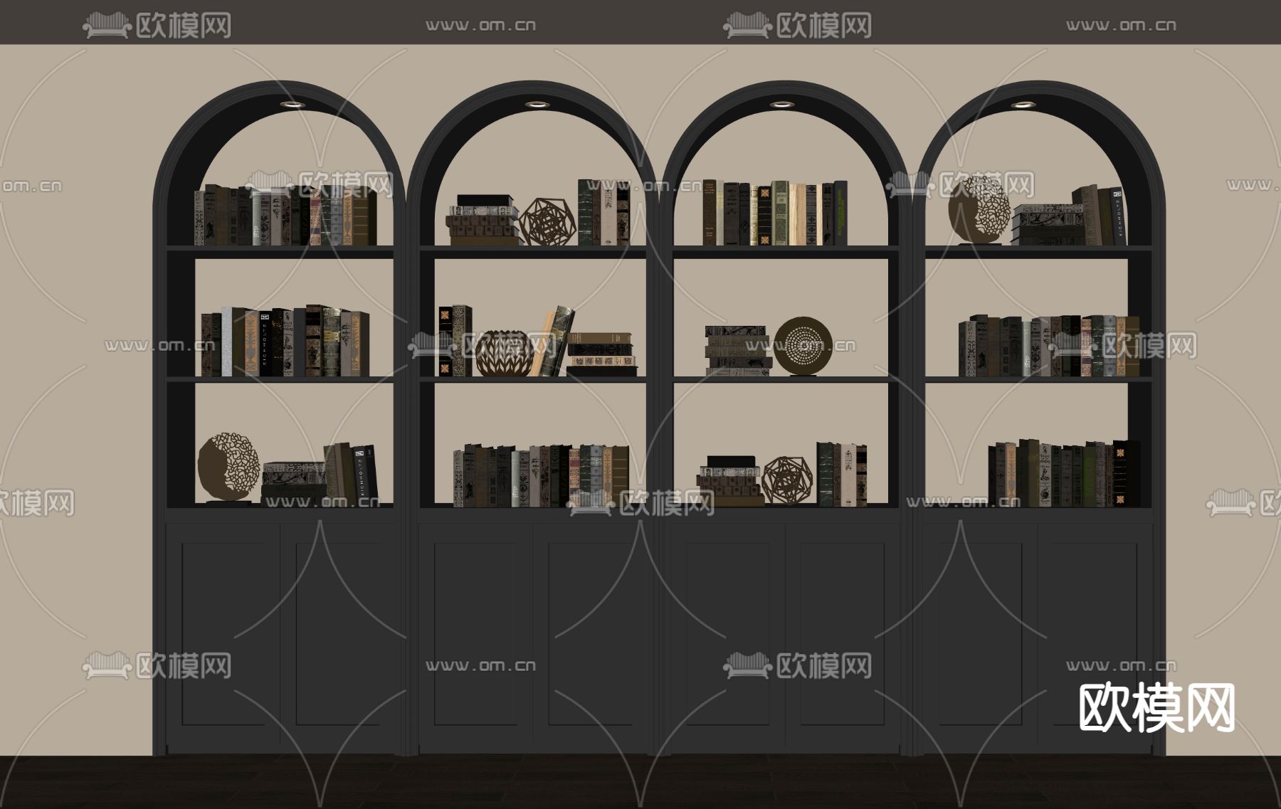 美式书柜su模型下载（渲染图2）
