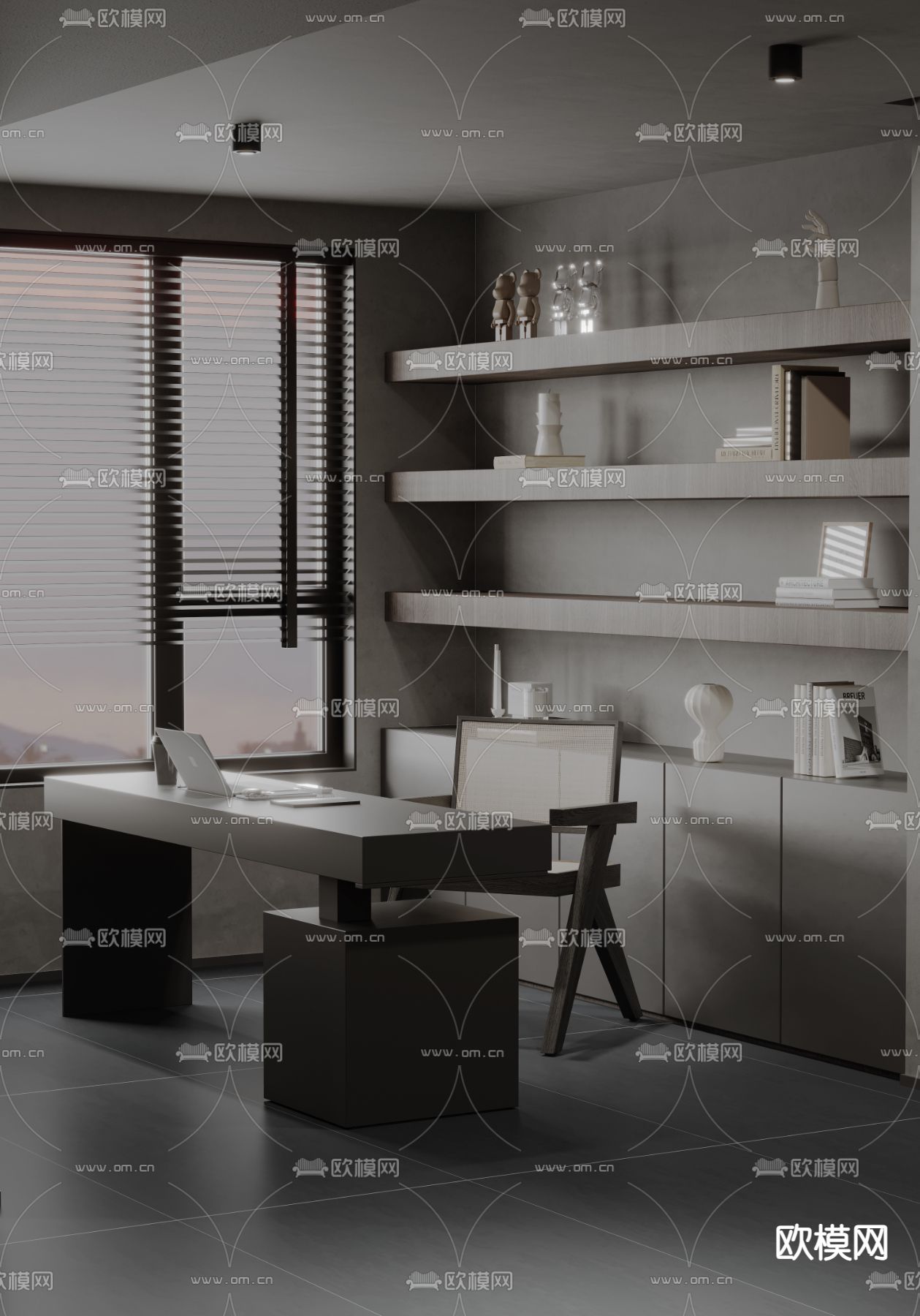 高级灰书房 学习房3d模型下载