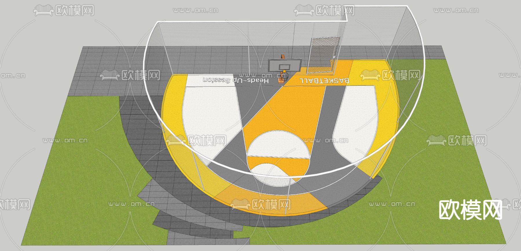 户外篮球场 塑胶场地su模型下载（渲染图2）
