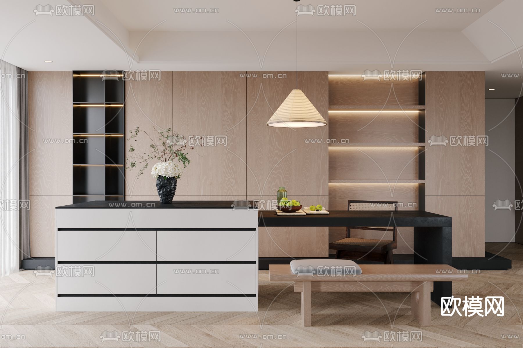 岛台餐桌椅3d模型下载