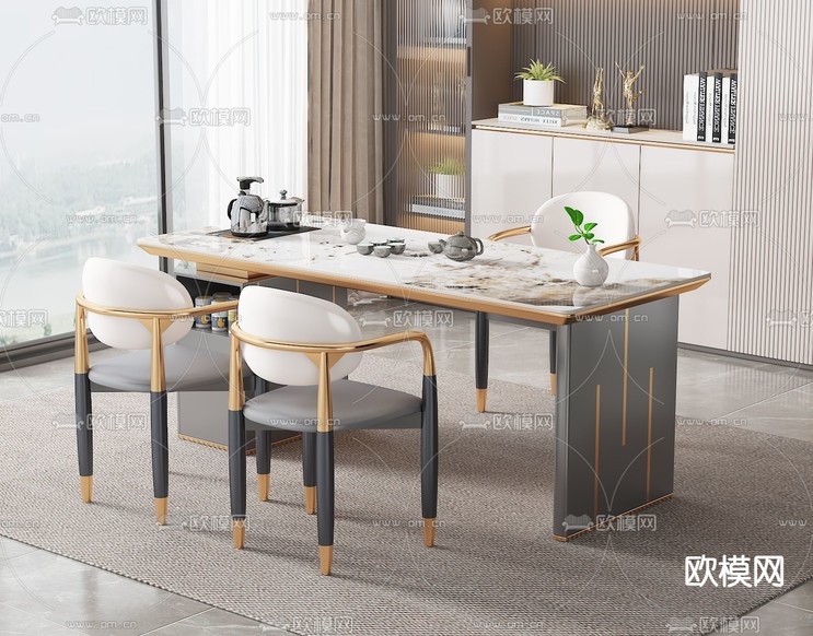 轻奢茶桌 茶台3d模型下载(渲染图2)