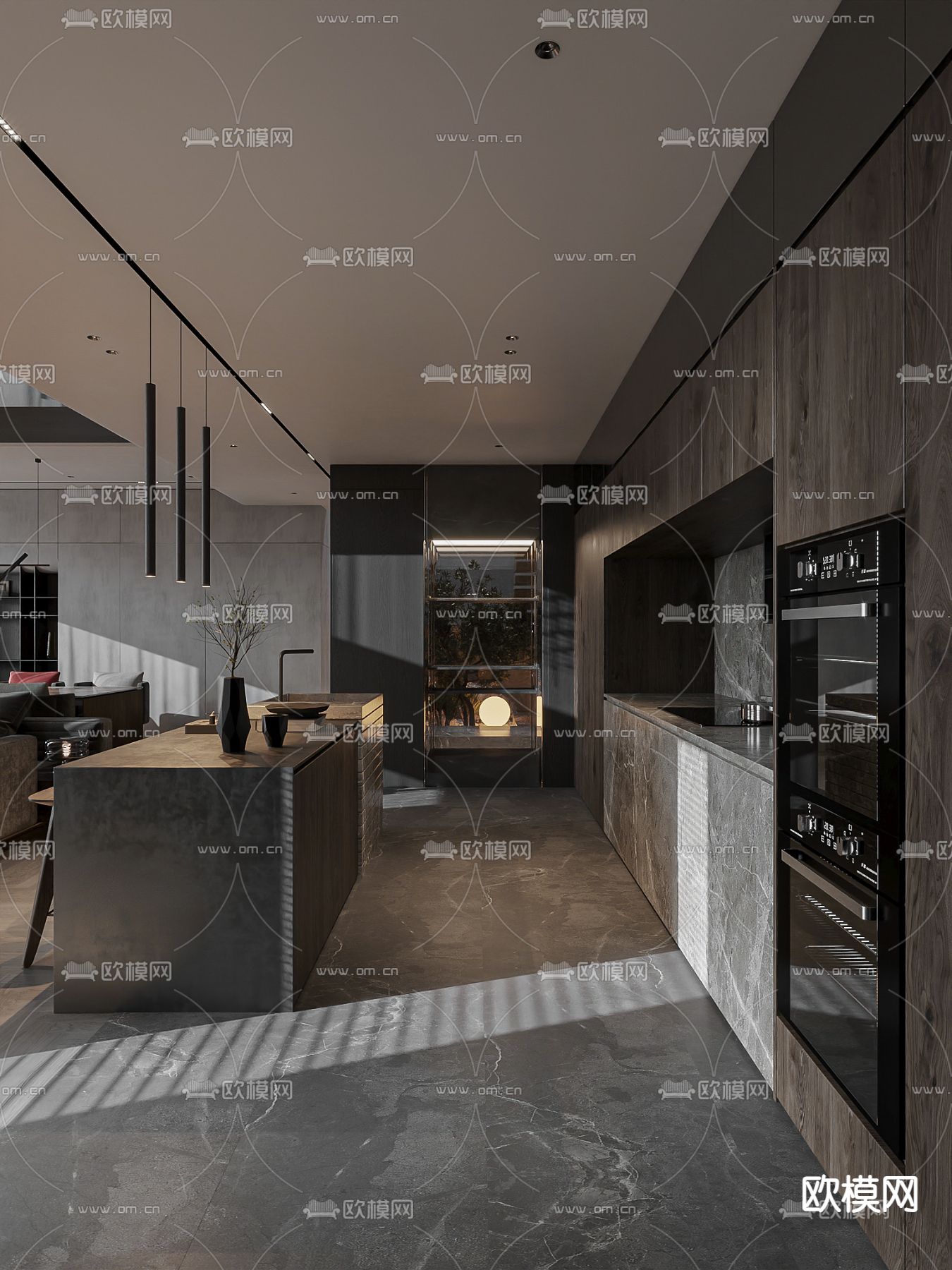 暗黑风别墅大堂3d模型下载（渲染图9）