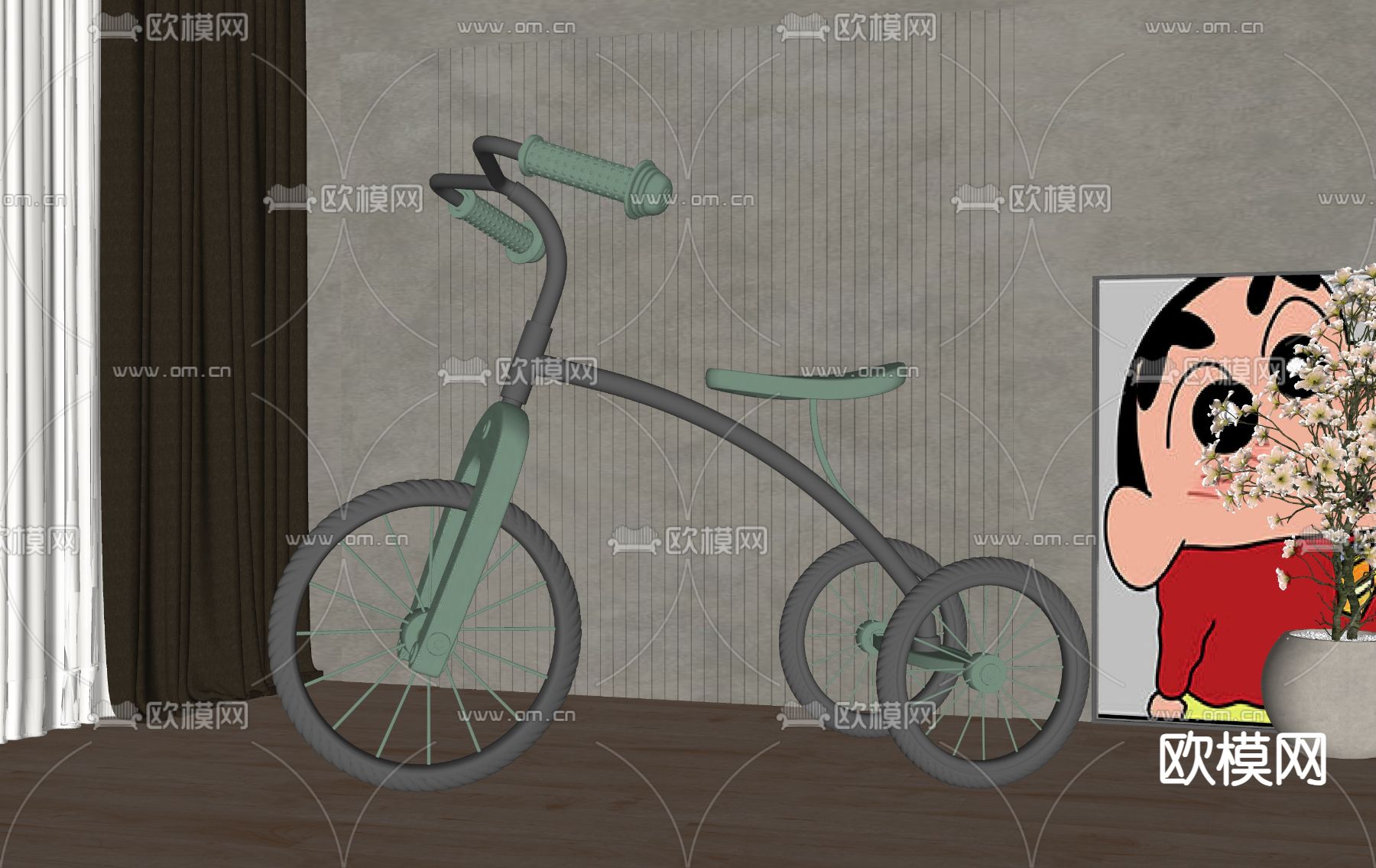 儿童自行车su模型下载（渲染图2）