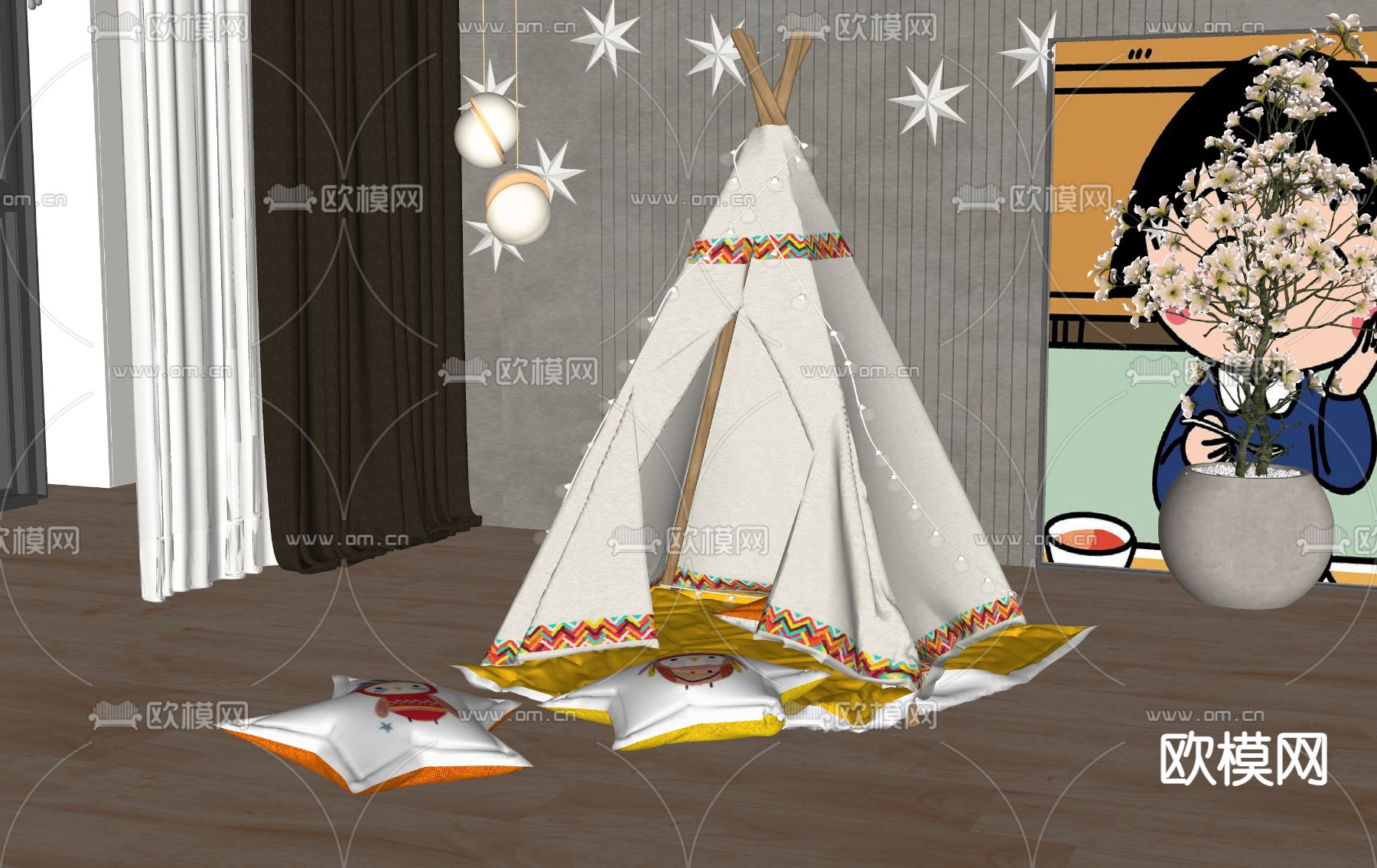 现代儿童帐篷su模型下载（渲染图2）