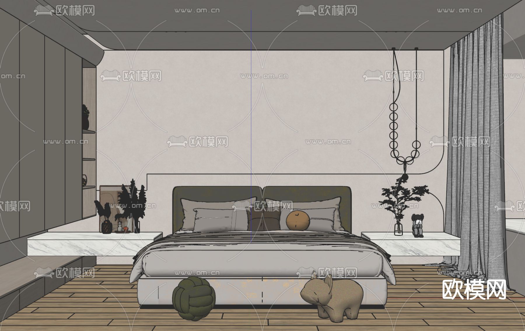 北欧卧室 主人房su模型下载（渲染图2）