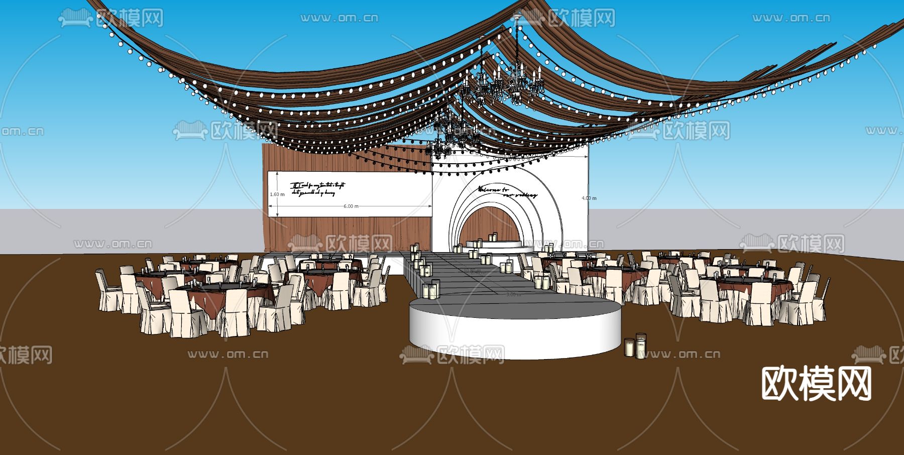 欧式宴会厅su模型下载（渲染图4）