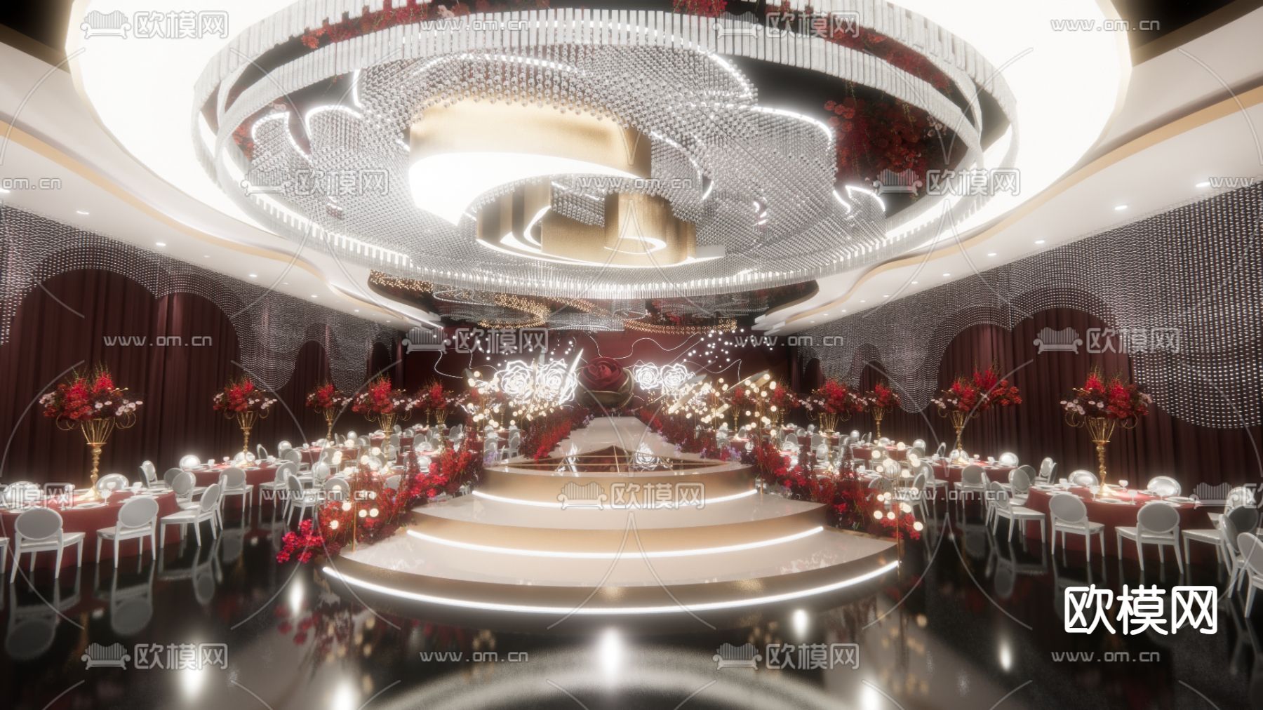 欧式宴会厅su模型下载（渲染图1）