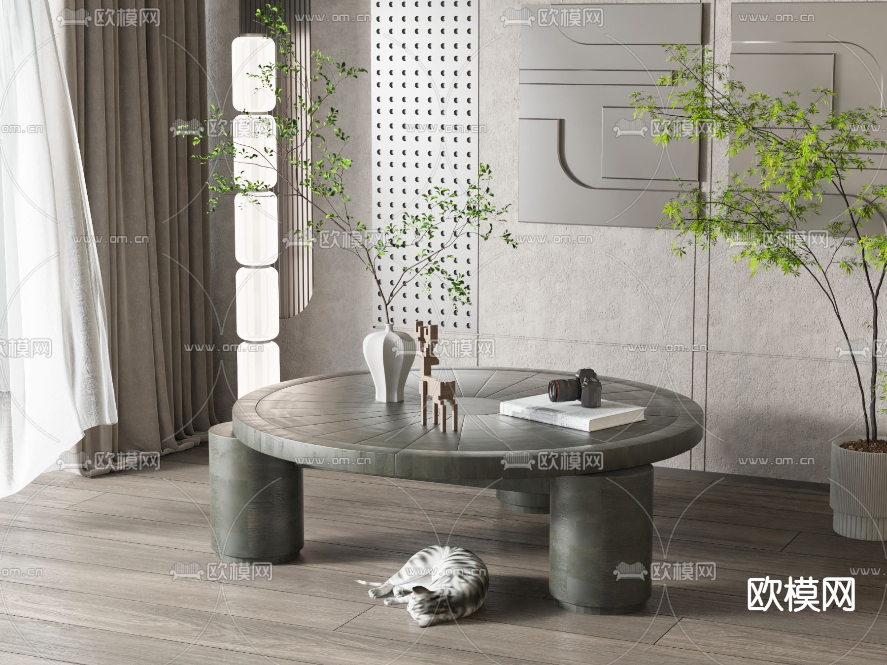 侘寂风茶几3d模型下载