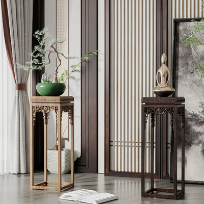  新中式花几 花架su模型 