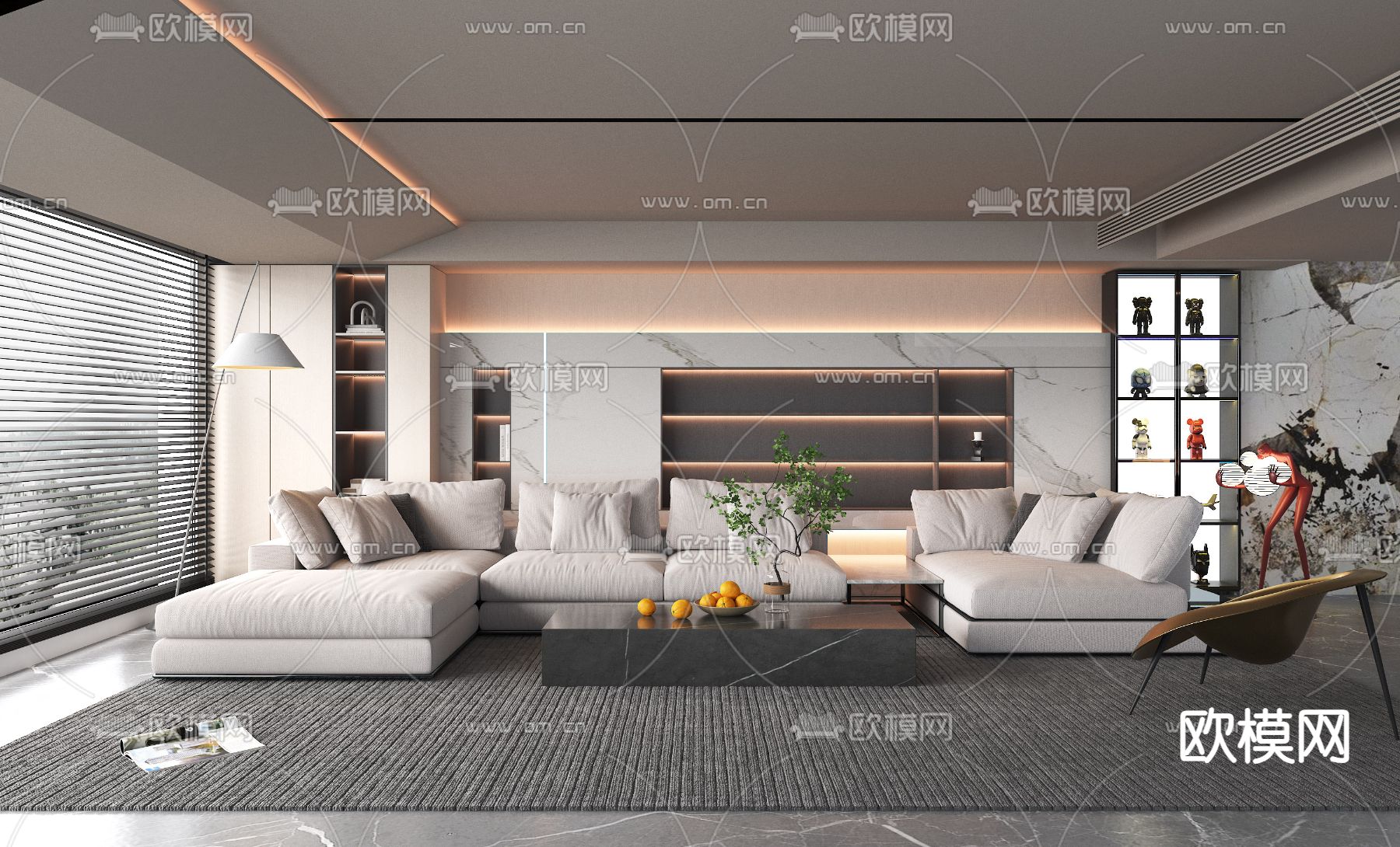 高级灰客厅3d模型下载