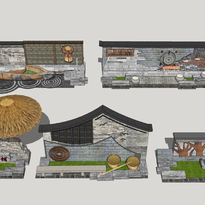 乡村文化景墙su模型