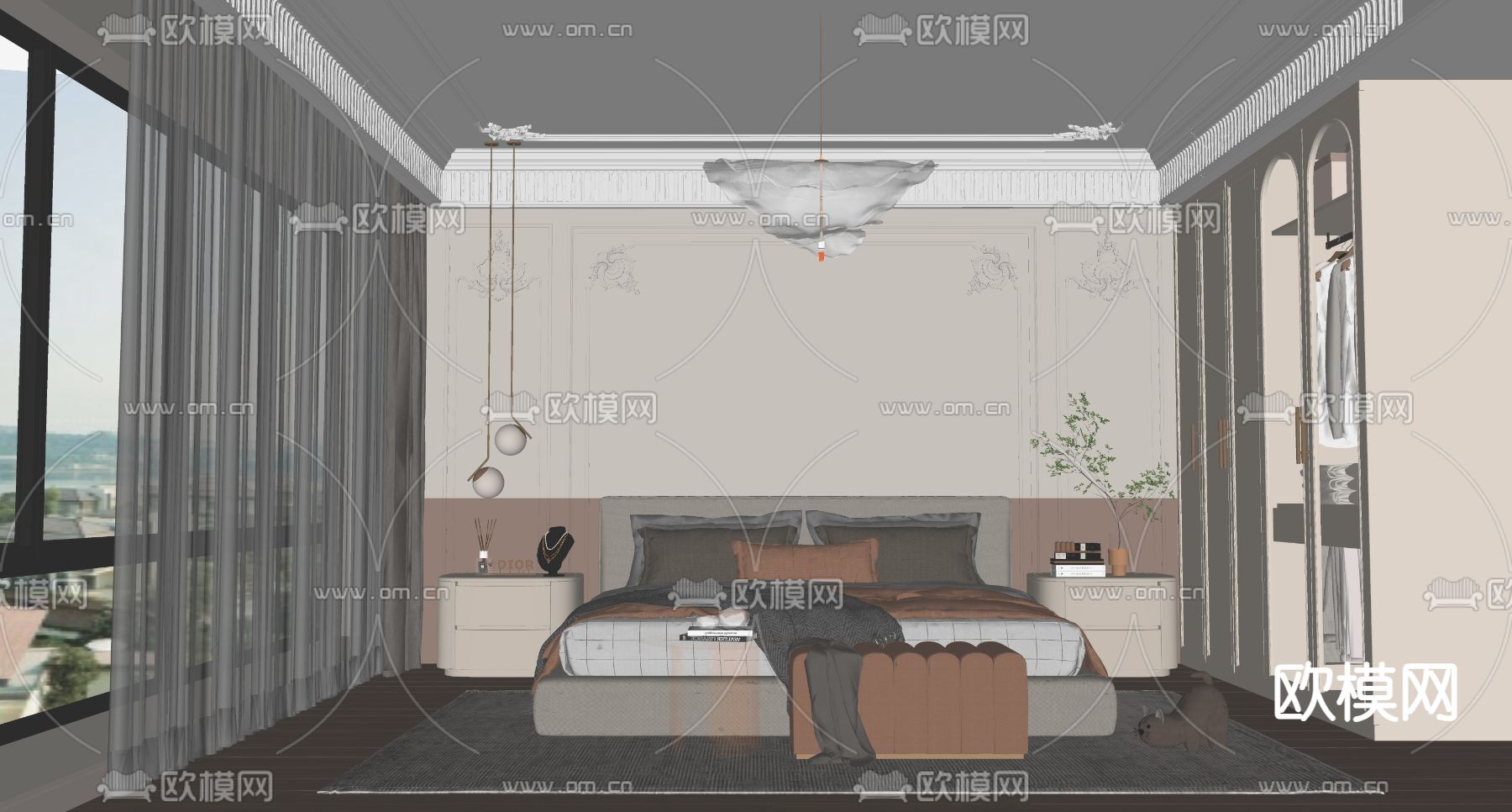 法式卧室 主人房su模型下载（渲染图2）