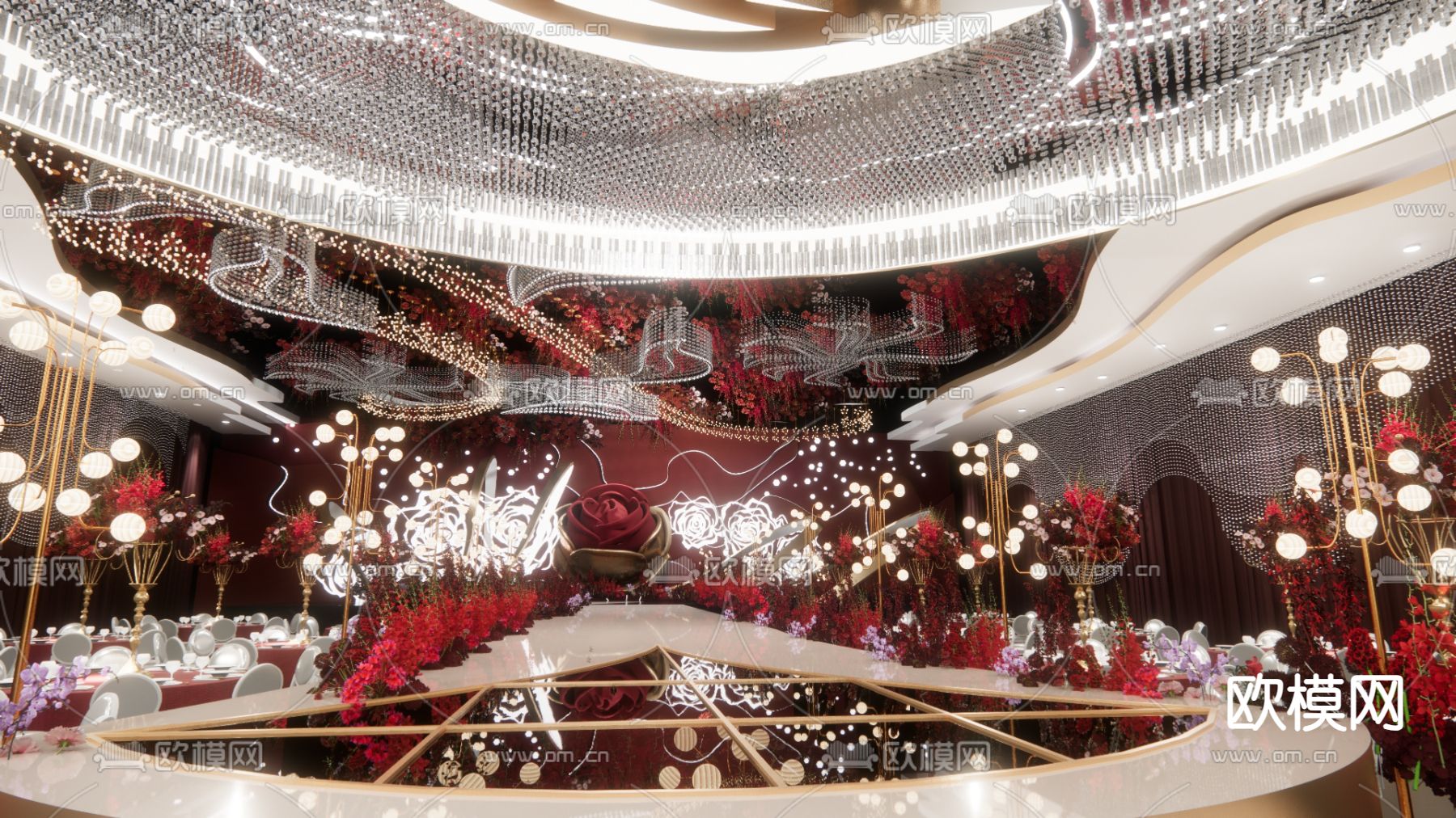 欧式宴会厅su模型下载（渲染图3）